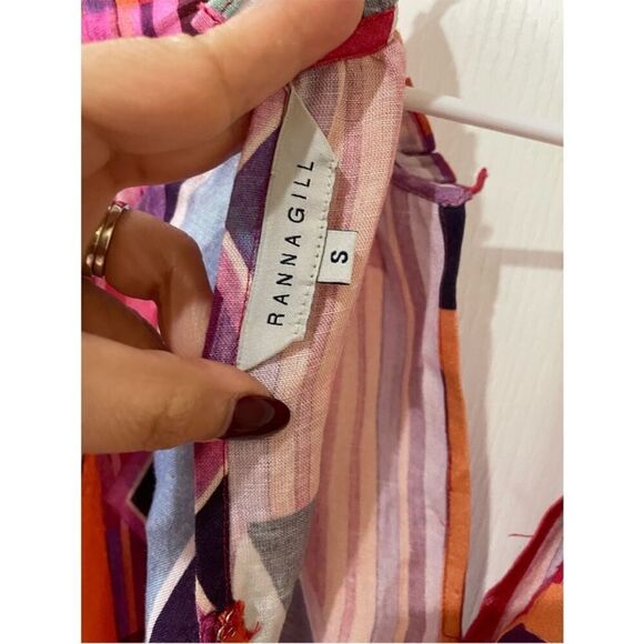 Anthropologie Ranna Gill Printed Ruffle V-Neck Wide-Leg Jumpsuit size small - Picture 7 of 7